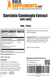 Label for Garcinia Cambogia Extract (60% HCA)
