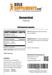 Label for Resveratrol (500 mg)