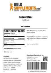 Label for Resveratrol (500 mg)
