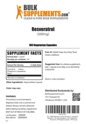 Label for Resveratrol (500 mg)