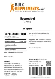 Label for Resveratrol (500 mg)