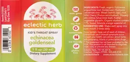 Label for Kids Echinacea Goldenseal Throat Spray
