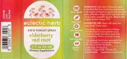 Label for Kid's Elderberry Red Root Throat Spray