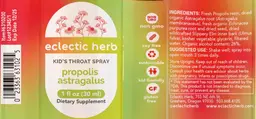 Label for Kid's Propolis Astragalus Throat Spray