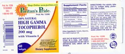 Label for High Gamma Tocopherol 200 mg With Vitamin E