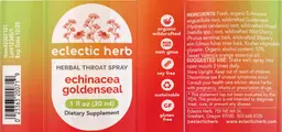 Label for Echinacea Goldenseal Herbal Throat Spray