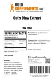 Label for Cat's Claw Extract
