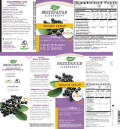 Label for Sambucus Immune Syrup For Kids Elderberry