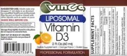 Label for Liposomal Vitamin D3 Orange Flavor