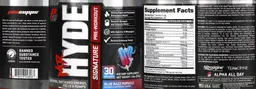Label for Mr Hyde Signature Pre-Workout Blue Razz Popsicle