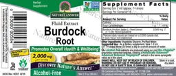 Label for Burdock Root 2,000 mg Alcohol-Free