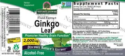 Label for Ginkgo Leaf 2,000 mg Alcohol-Free