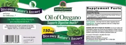 Label for Oil of Oregano 150 mg