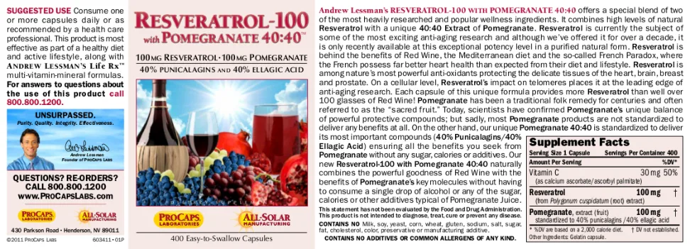 Label for Resveratrol-100 With Pomegranate 40:40