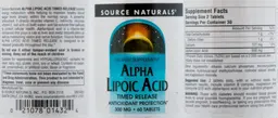 Label for Alpha Lipoic Acid 300 mg