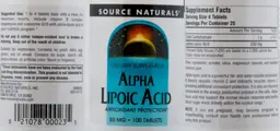 Label for Alpha Lipoic Acid 50 mg