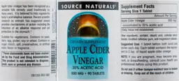 Label for Apple Cider Vinegar 500 mg