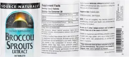 Label for Broccoli Sprouts Extract 250 mg