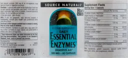 Label for Daily Essential Enzymes 500 mg