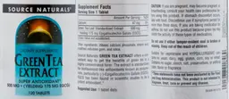 Label for Green Tea Extract 500 mg