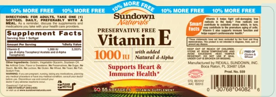 Label for Vitamin E 1000 IU With Added Natural D-Alpha