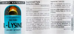 Label for L-Lysine 1,000 mg