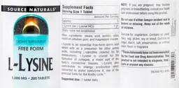 Label for L-Lysine 1,000 mg
