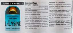 Label for L-Lysine 500 mg