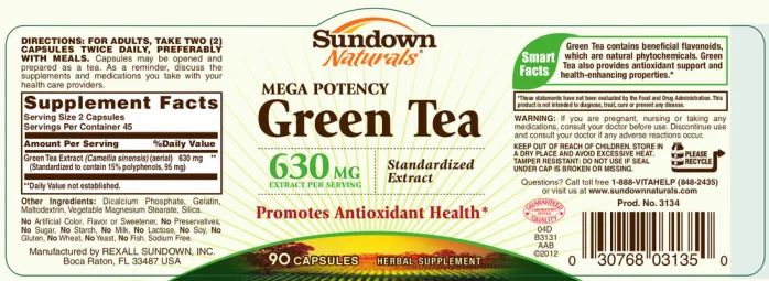 Label for Mega Potency Green Tea
