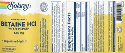 Label for High Potency Betaine HCL with Pepsin 650 mg