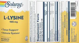 Label for L-Lysine 985 mg