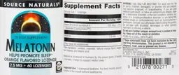 Label for Melatonin 2.5 mg Orange Flavor