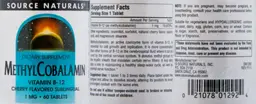 Label for MethylCobalamin Vitamin B-12 1 mg Cherry Flavored Sublingual
