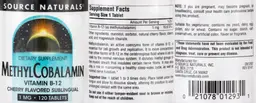Label for MethylCobalamin Vitamin B-12 1 mg Cherry Flavored Sublingual