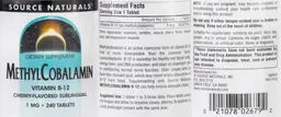 Label for MethylCobalamin Vitamin B-12 1 mg Cherry Flavored Sublingual