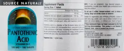 Label for Pantothenic Acid 100 mg