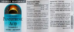 Label for Pantothenic Acid 100 mg