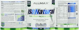 Label for IsoNatural Pure Whey Protein Isolate Unflavored