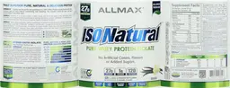 Label for IsoNatural Pure Whey Protein Isolate Vanilla
