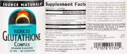 Label for Reduced Glutathione Complex 50 mg Orange Flavored