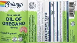 Label for Oil of Oregano 150 mg