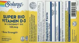 Label for Super Bio Vitamin D-3 125 mcg