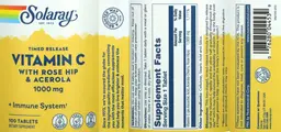 Label for Vitamin C with Rose Hip & Acerola 1000 mg Timed Release