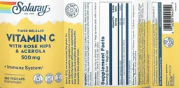 Label for Vitamin C with Rose Hips & Acerola 500 mg Timed Release