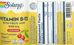 Label for Vitamin B-12 with Folic Acid 1000 mcg Lozenges Natural Cherry Flavor