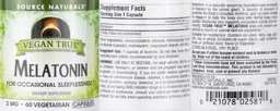 Label for Vegan True Melatonin 3 mg