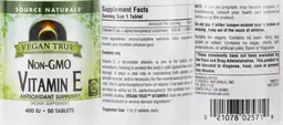 Label for Vegan True Non-GMO Vitamin E 400 IU