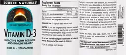Label for Vitamin D-3 2,000 IU
