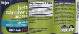 Label for Beta Carotene 25,000 IU Vitamin A