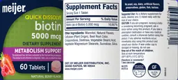 Label for Quick Dissolve Biotin 5000 mcg Natural Berry Flavor